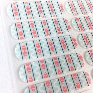 Jamberry Red Hearts on Blue Nail Wraps, SBE, Full